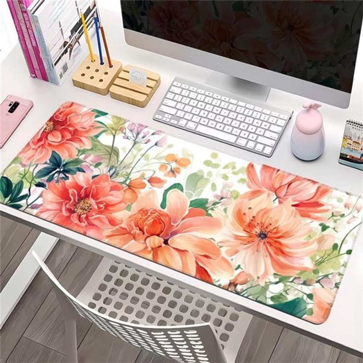 Grote muismat - Bureau-onderlegger - Kantoor - Gaming - Antislipbasis - 1000 x 500 mm - Bloemenpatroon