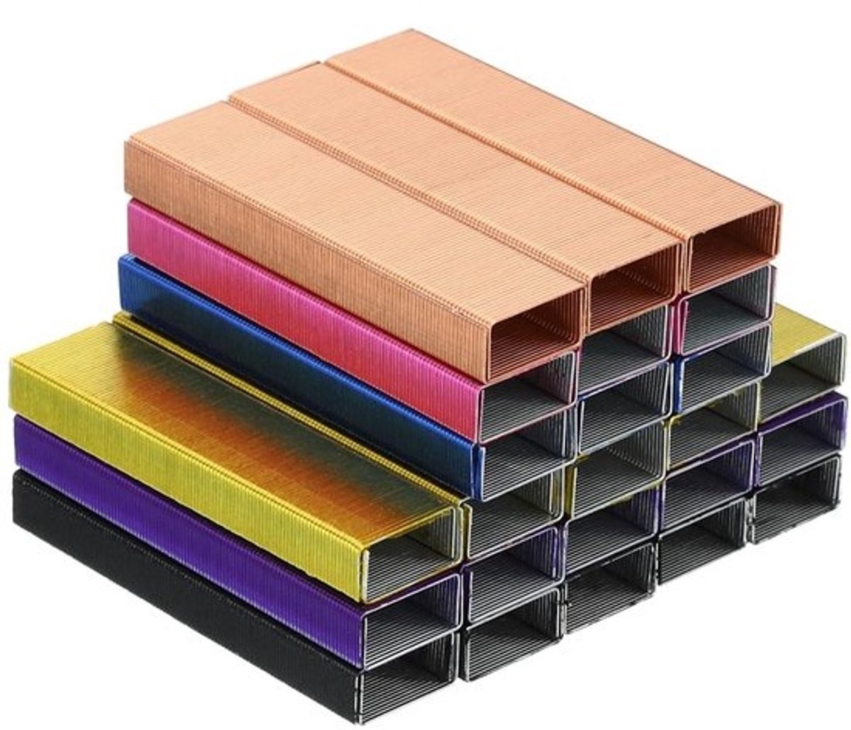 Standaard nietjes 26/6 - 1000 stuks - In 6 kleuren - Voor kantoor en thuisgebruik