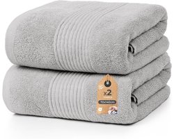 Pillow lot de 2 serviettes de bain 70x140 cm – serviette de bain grande taille 100% coton – éponge 500 g/m2 – douces, absorbantes et durables – Oeko-Tex