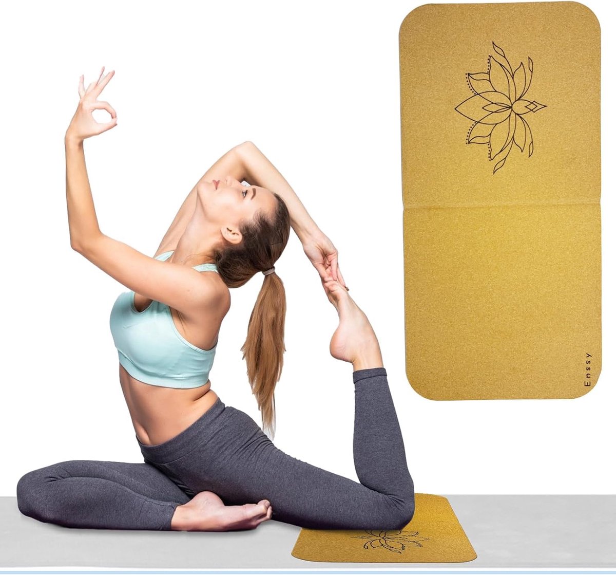 SnelShoppen - Yoga Kussenmat Set van 2 - Lichtgewicht en Opvouwbaar - 8 mm Dikke Kurk - Ideaal voor Yoga, Oefeningen, Gymnastiek en Vloerbescherming