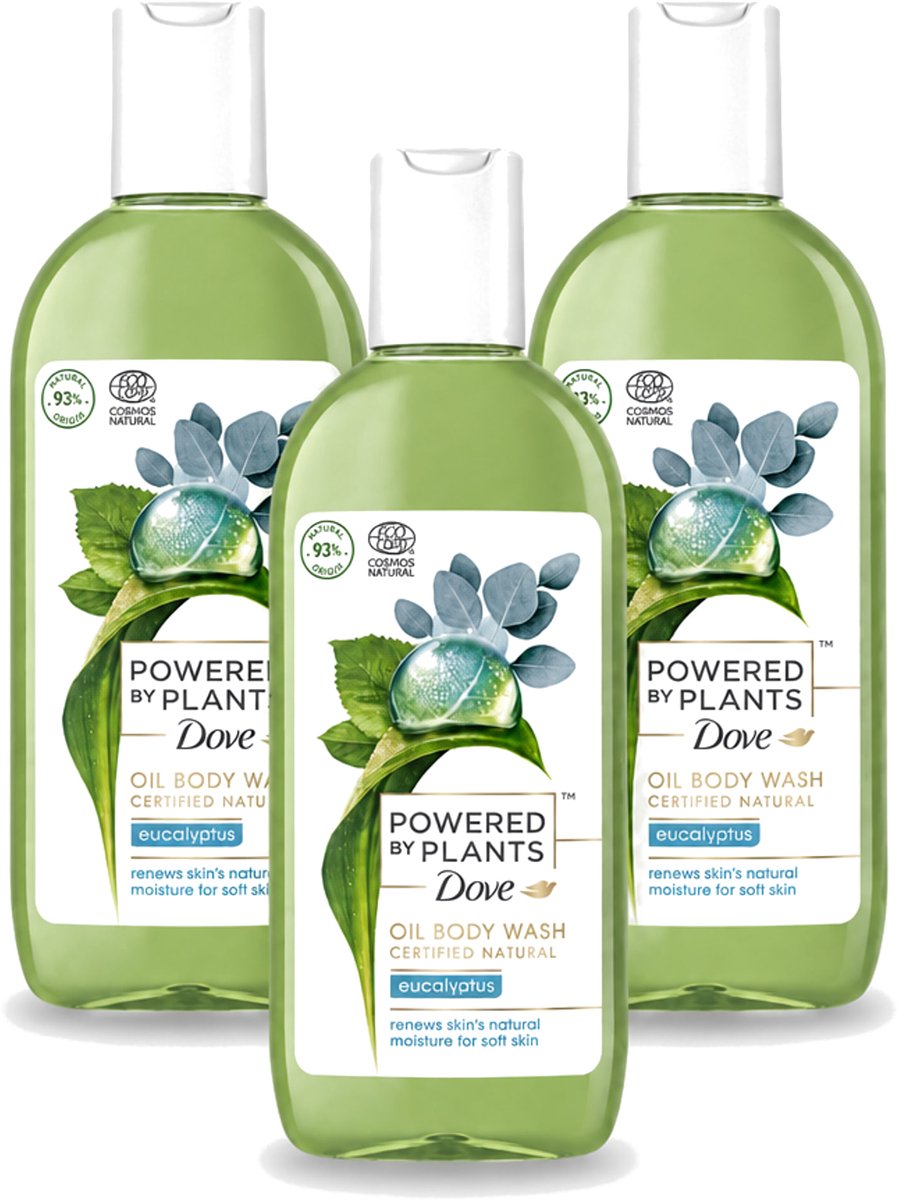 3 x Dove Powered by Plants - Oil Body Wash - Eucalyptus - 250 ml - Voordeelverpakking - 3 stuks