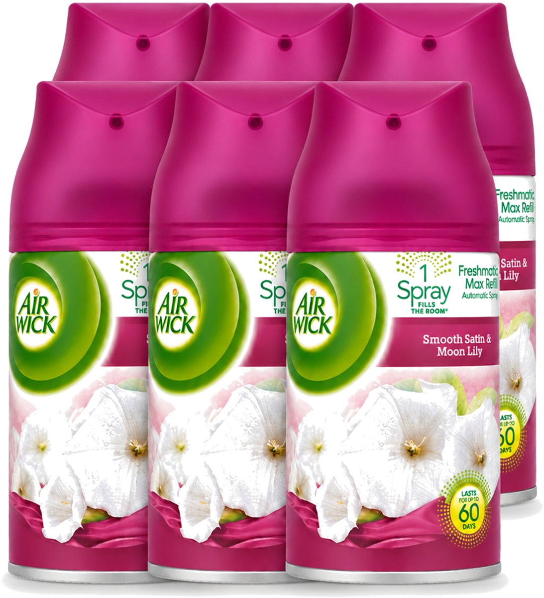 6 x Air Wick Freshmatic - Luchtverfrisser Navulling - Lelie & Satijn - 250ml - Voordeelverpakking - 6 stuks