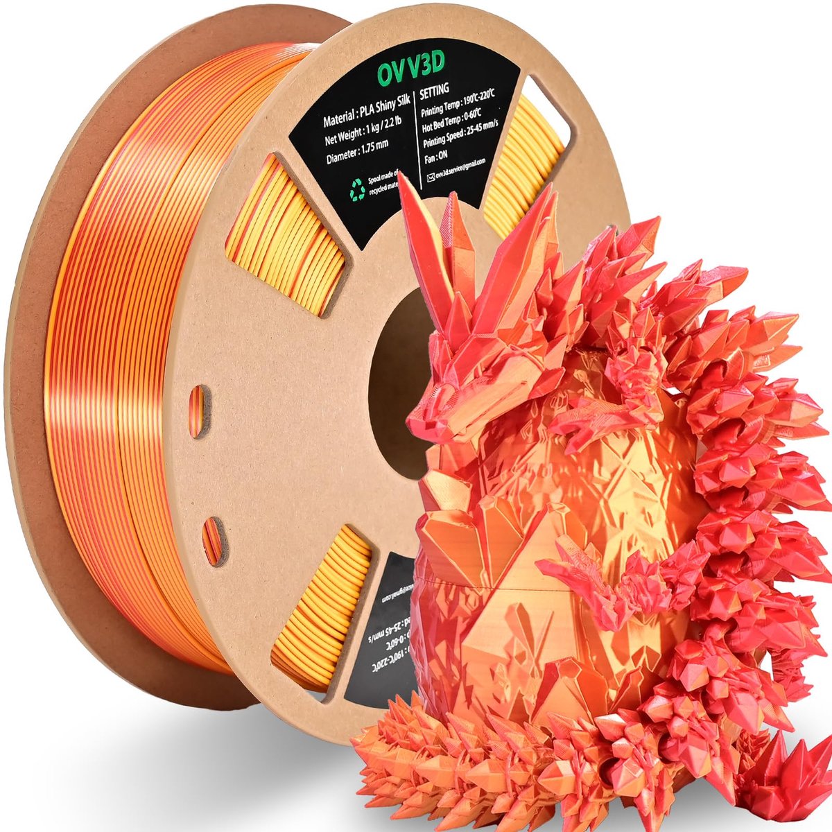OVV3D PLA Filament 1.75mm 1kg, Dual-Color Co-extrusion Red Gold 3D Printer Filament, Silk Multicolor 3D Filament for - ShopVlot