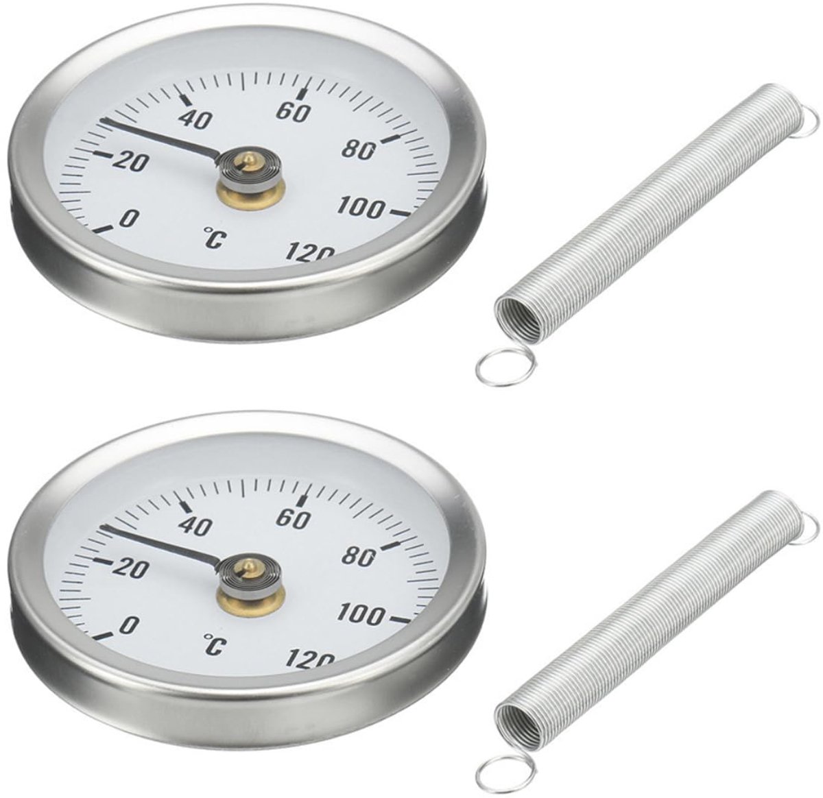 2 stuks buisthermometer, bimetaal, roestvrij staal, veerwijzerplaat, 63 mm, 0-120 °C - ShopVlot