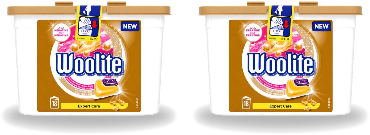 2 x Woolite Expert Care - Wasmiddelcapsules - Met Keratine - Delicate Was - 18 Wasbeurten - Voordeelverpakking - 2 stuks