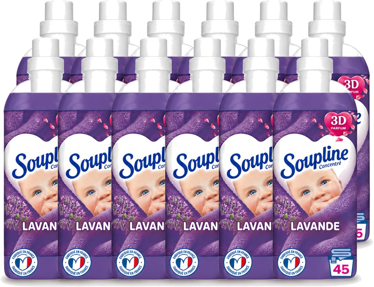 12 x Soupline - Wasverzachter - Lavendel - 45 Wasbeurten - 1L - Voordeelverpakking - 12 stuks