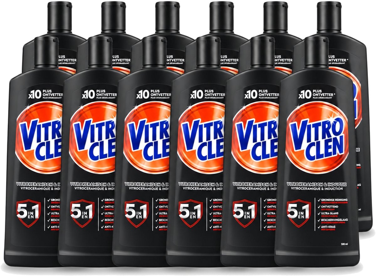12 x Vitroclen - Kookplaatreiniger - Keramisch & Inductie - 5 in 1 - 500 ml - Voordeelverpakking - 12 stuks