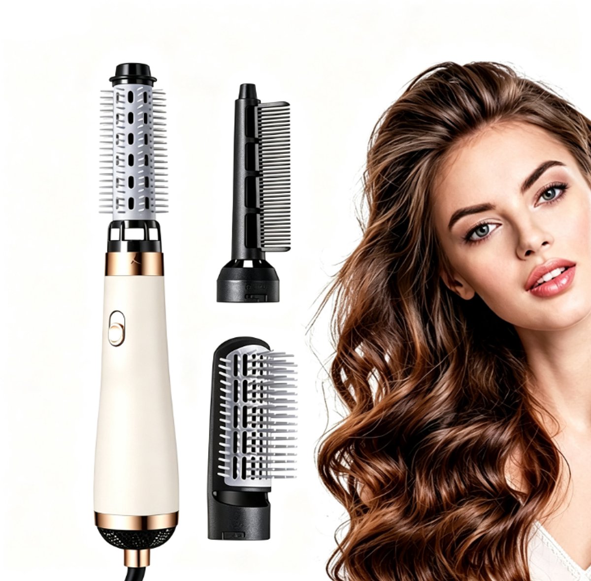 Haardroger met borstel, elektrische haarborstel, krulborstel en stijlborstel, 2-in-1 borstelfohn voor het drogen en stylen van haar, geschikt voor thuis, reizen en salon gebruik（Wit）