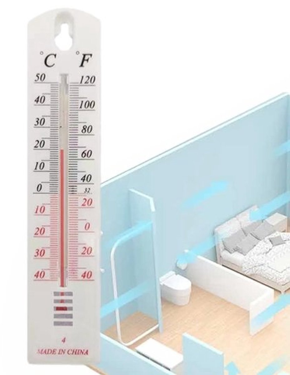 Temperatuurmeter voor binnen en buiten - Weerstation - Monitor - Voor het meten van temperatuur - Wandmontage mogelijk - 21.8 x 4.6 cm