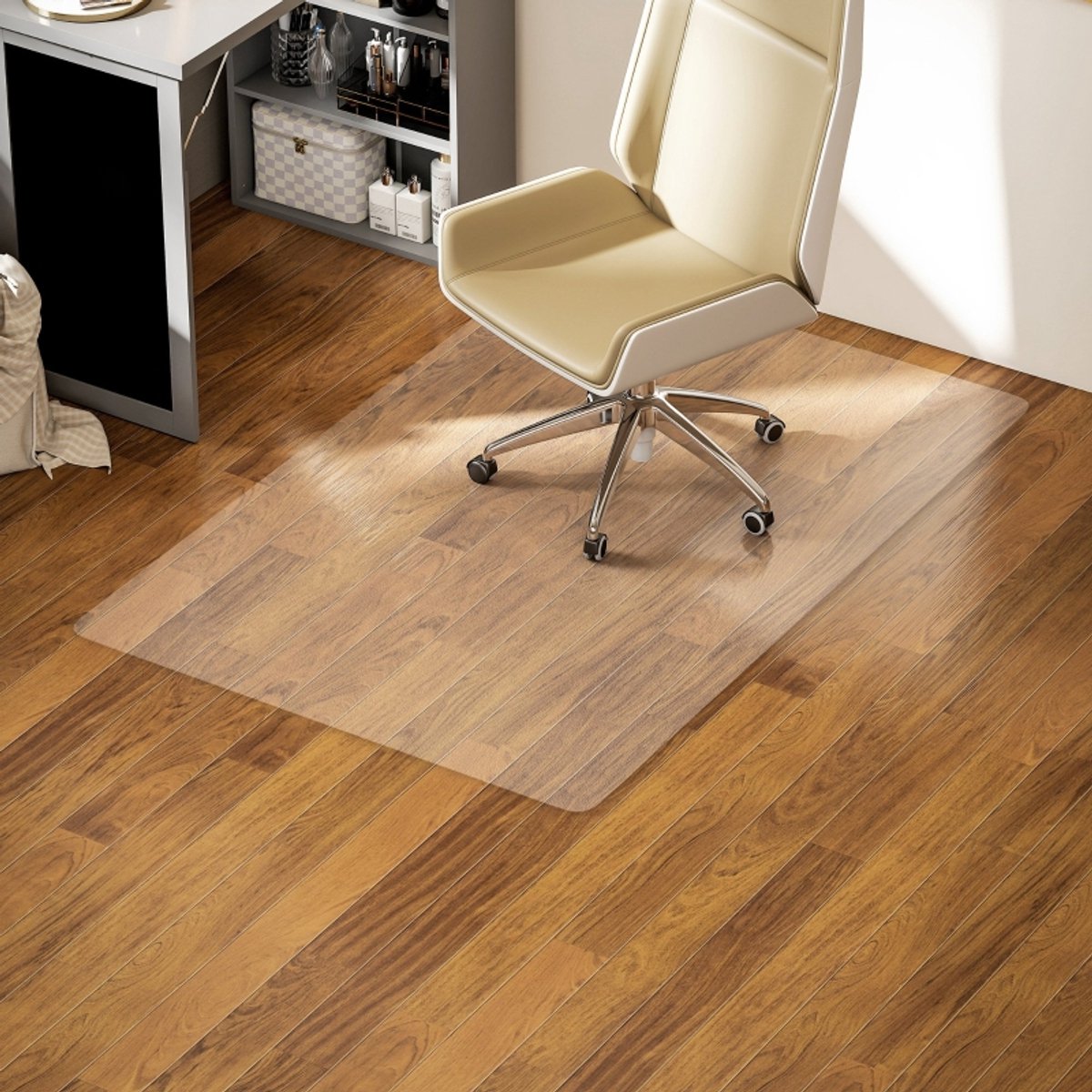 DESMIU Bodembeschermingsmat – Antislip – 100 bij 150 cm – Kunststof – Transparant – Voor Bureauvloer – Opvouwbaar en Waterdicht