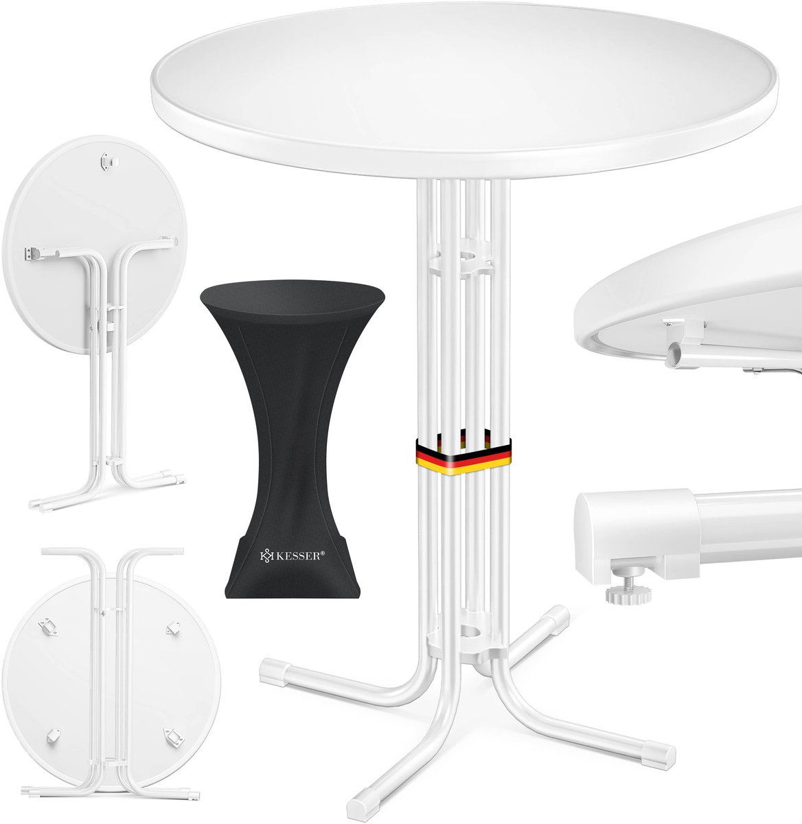 KESSER® Statafel inklapbaar set van 2 - ronde bistrotafel met hoes - hittebestendig - Ø 60 cm - wit