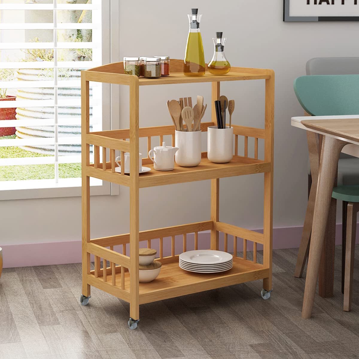 SogesHome KS-ZC-05-SH Keukenkar Opslagwagen Serveerwagen Bamboe Trolley - ShopVlot