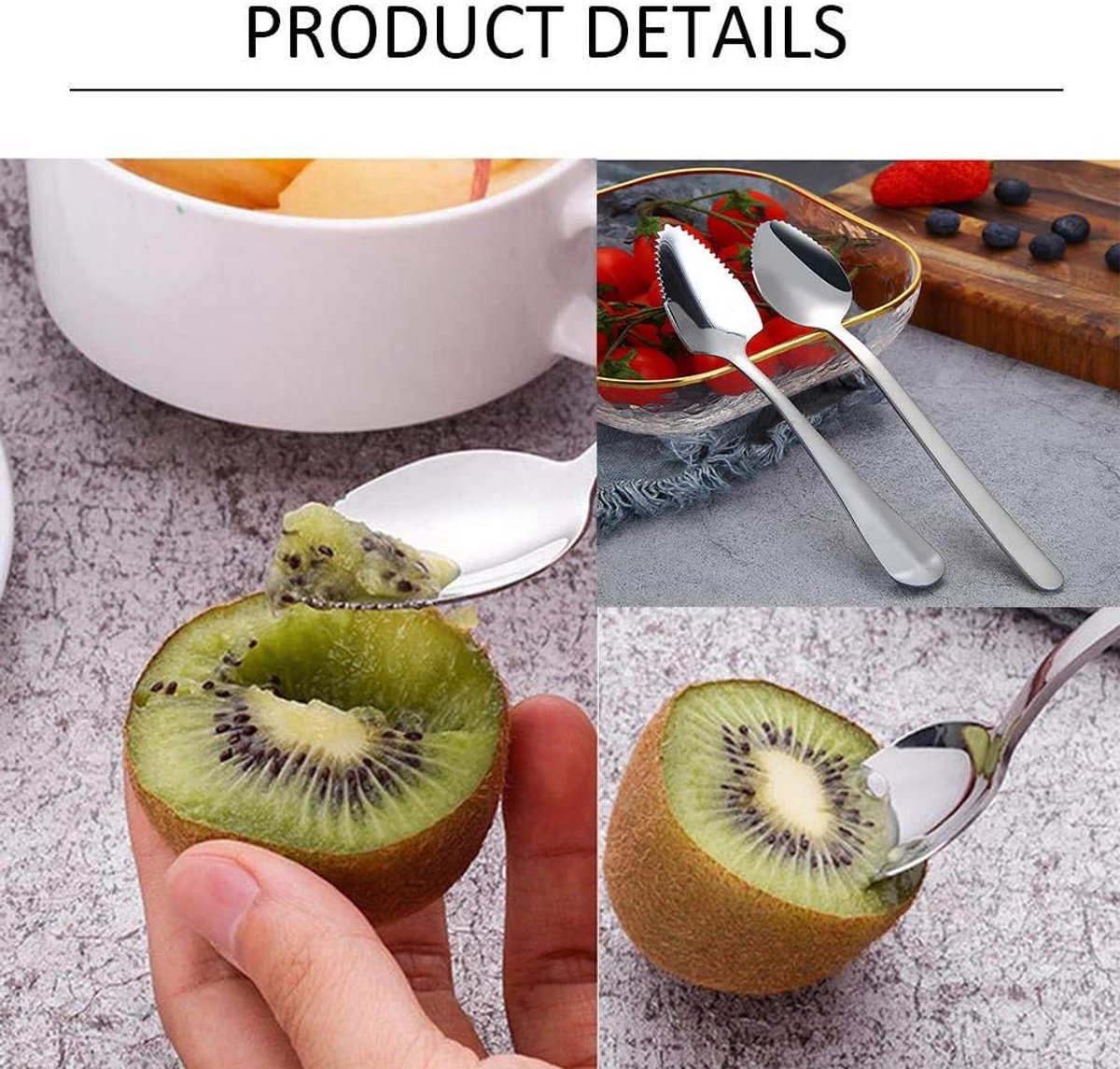 YFOX Fruit Spoon Grapefruit Spoon Dessert Spoon Stainless Steel Dessert Spoon Scraper Serrated Edge 2 Pieces - ShopVlot