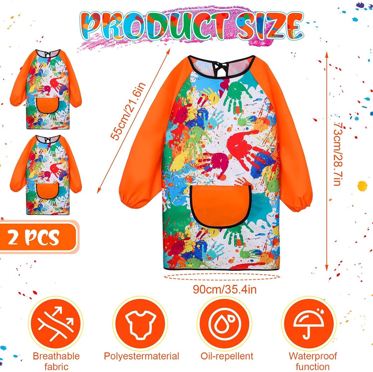 Schilderschort voor kinderen - lange mouwen - waterproof - met zakken voor schoolactiviteiten - ShopVlot