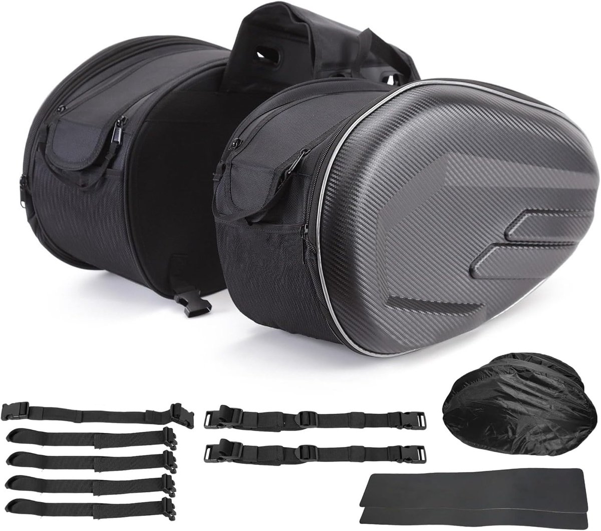 Motorcycle Case, 36L-58L, Waterproof, 2 Side Pockets, Expandable, Black - ShopVlot