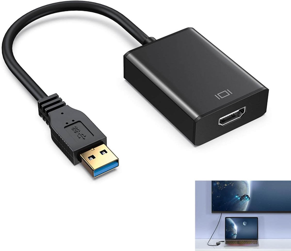 USB naar HDMI converter, grafische audio video converter voor laptop PC monitor beamer HDTV | 1080p vrouwelijke kabel Full HD 3D | compatibel met Windows 7/8/8.1/10 en