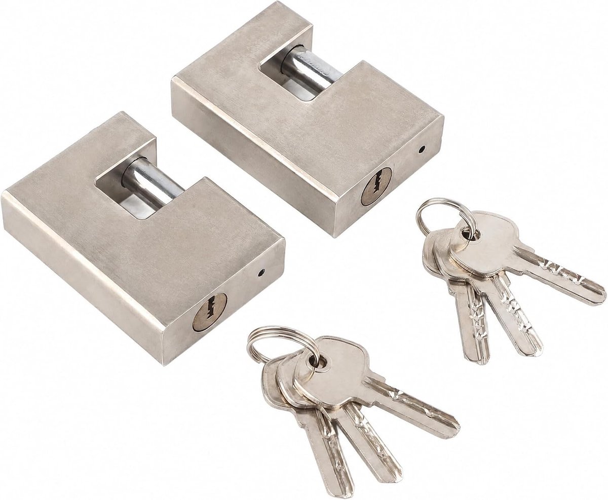 Set van 2 Waterdichte Monoblock Hangsloten met 8 Sleutels voor Garagedeuren, Containers en Schuren - Roestvrij Staal en Duurzaam Ontwerp