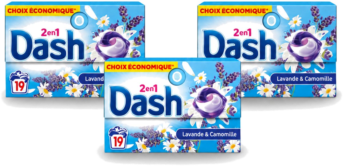3 x Dash – Wasmiddel Pods 2-in-1 – Lavendel & Kamille – 19 Capsules - Voordeelverpakking - 3 stuks