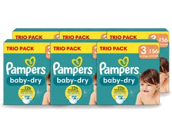 6 x Pampers – Luiers – Baby-Dry Trio Pack Maat 3 (6-10 kg) – 156 Luiers - Voordeelverpakking - 6 stuks