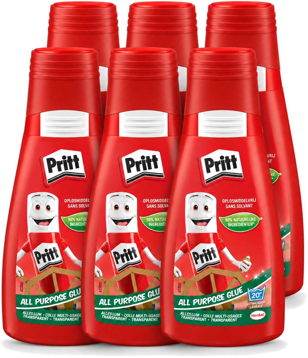 6 x Pritt - Alleslijm - Uitwasbaar - 90% Natuurlijke Ingrediënten - 100g - Voordeelverpakking - 6 stuks