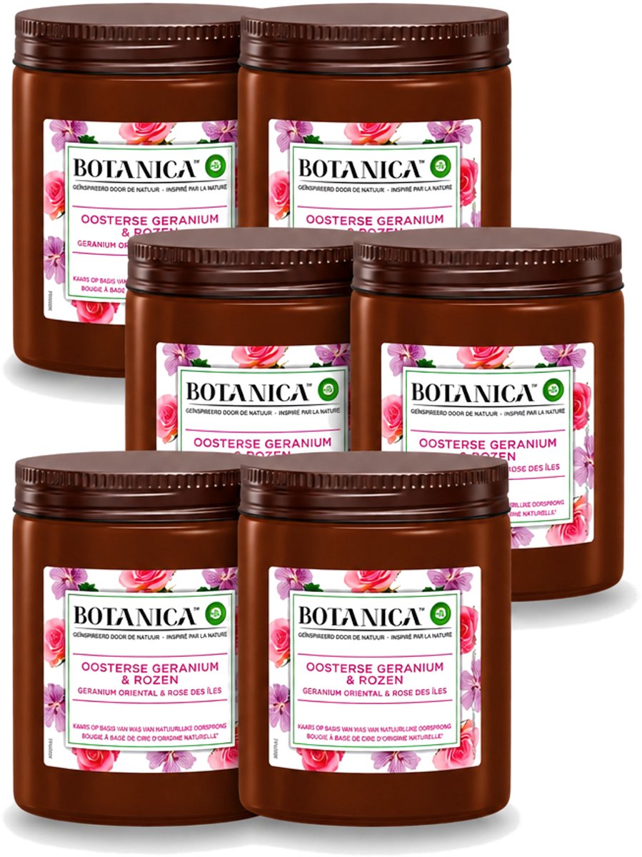 Air Wick 6 x Botanica by Air Wick - Geurkaars - Geranium & Rozen - 40 Uur Brandduur - Voordeelverpakking - 6 stuks Wit