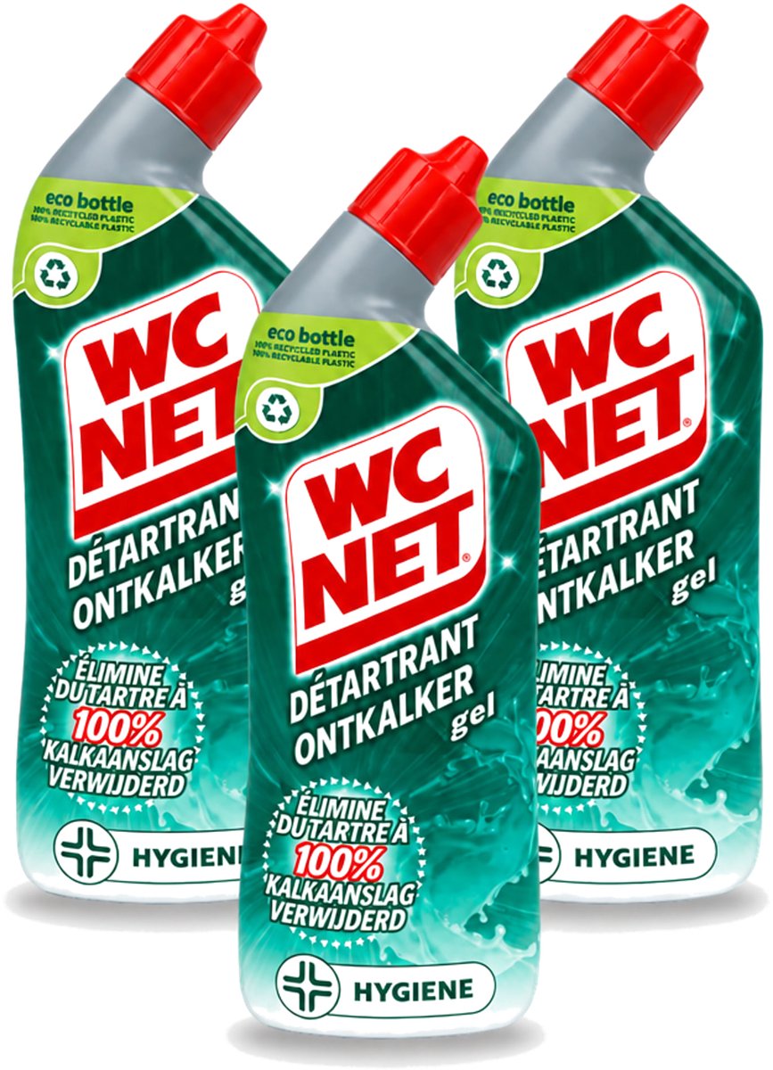 3 x WC Net - Toiletreiniger - Gel - Ontkalkt - Gerecycled Materiaal - 750 ml - Voordeelverpakking - 3 stuks