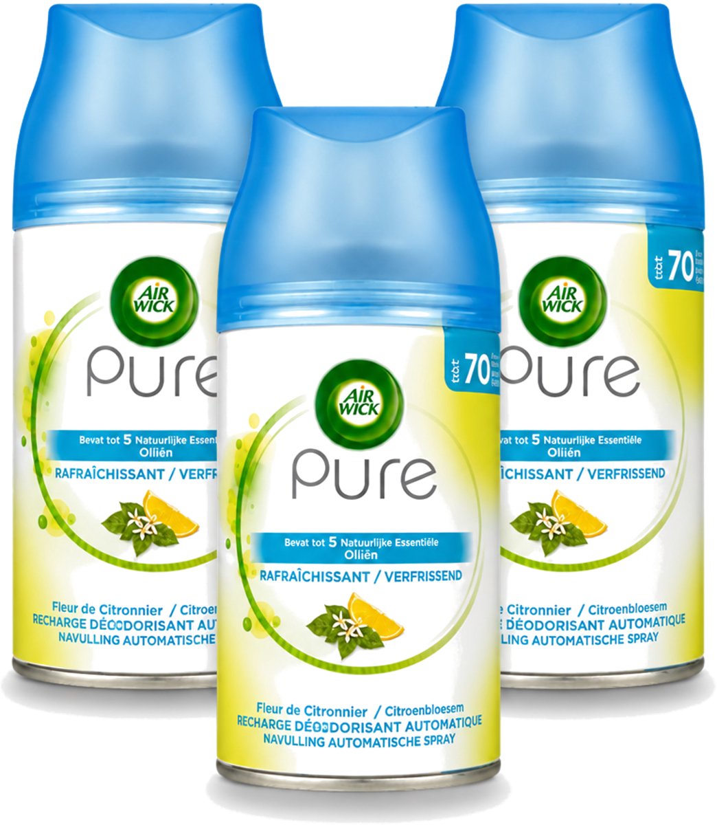 3 x Air Wick Freshmatic - Luchtverfrisser Navulling - Pure Essentiële Oliën Verfrissend - 250ml - Bulkverpakking - 3 stuks