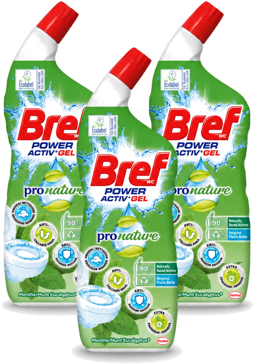 3 x Bref WC - Power Activ+ - Toiletreiniger - Gel - Eucalyptus - 700 ml - Voordeelverpakking - 3 stuks