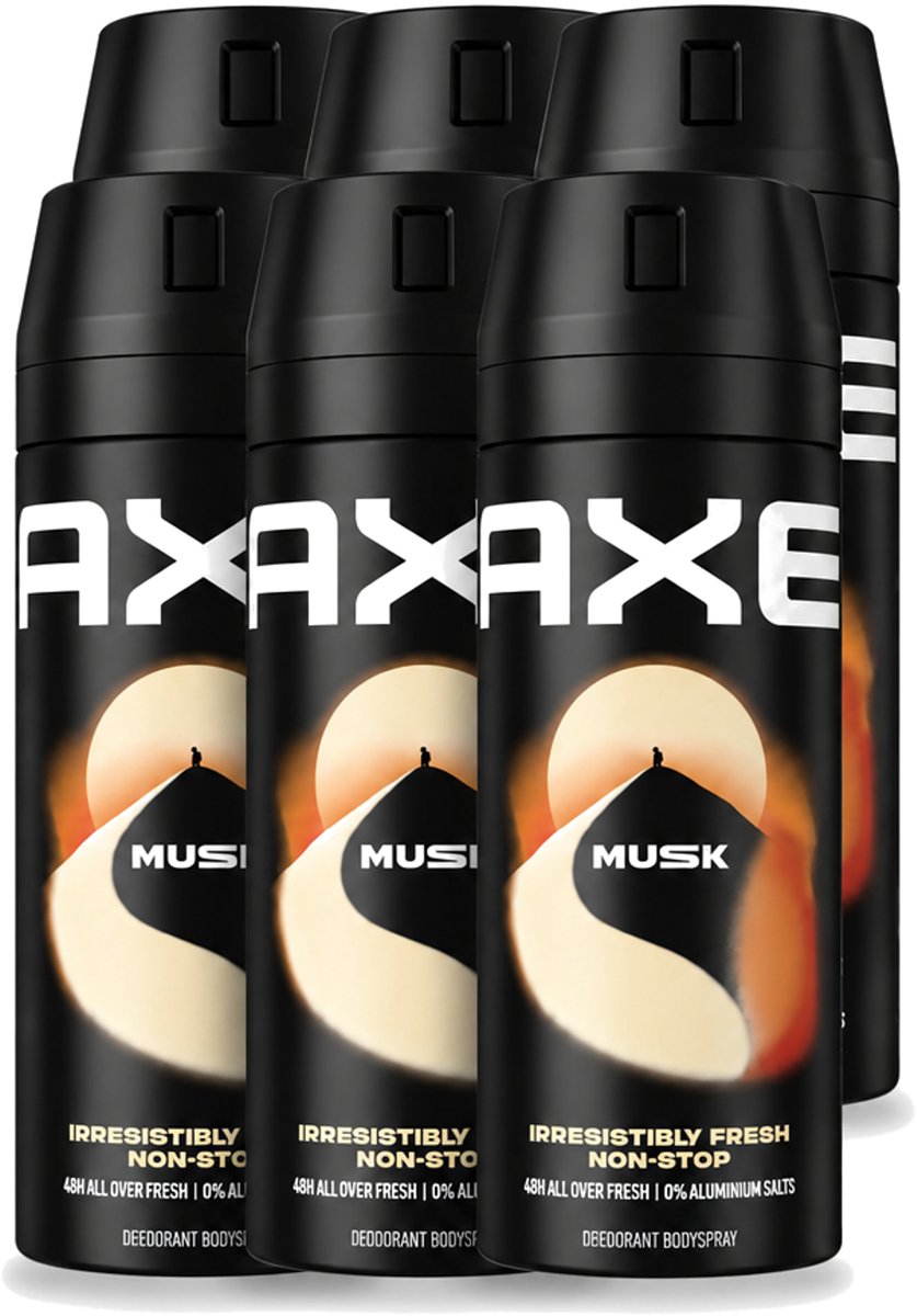 6 x Axe - Deodorant Bodyspray - 48hrs Fresh - Musk - Patchouli & Fougere - 150 ml - Voordeelverpakking - 6 stuks