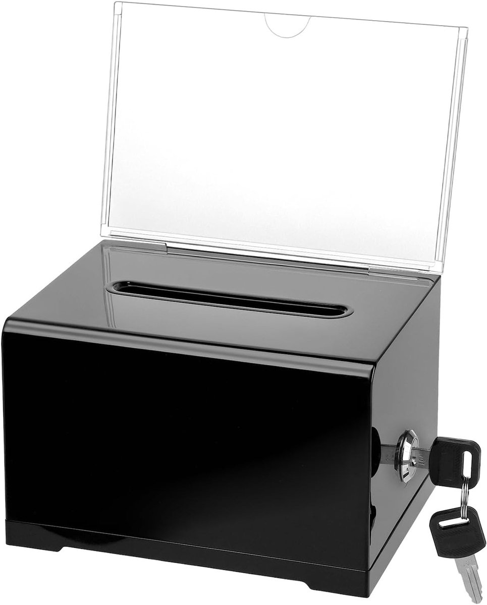 Zwarte Acryl Stem- en Donatiebox met Slot en Bordhouder - 16 x 12 x 10 cm - Veilige Suggestiebox voor Geld en Inzendingen