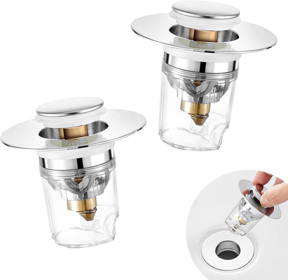 Basin Stopper en Drain Strainer Set - Pop Up Afvoerplug voor Wasbak en Badkuip, Messing Bounce Kern, Geschikt voor Werkblad en Badkamers