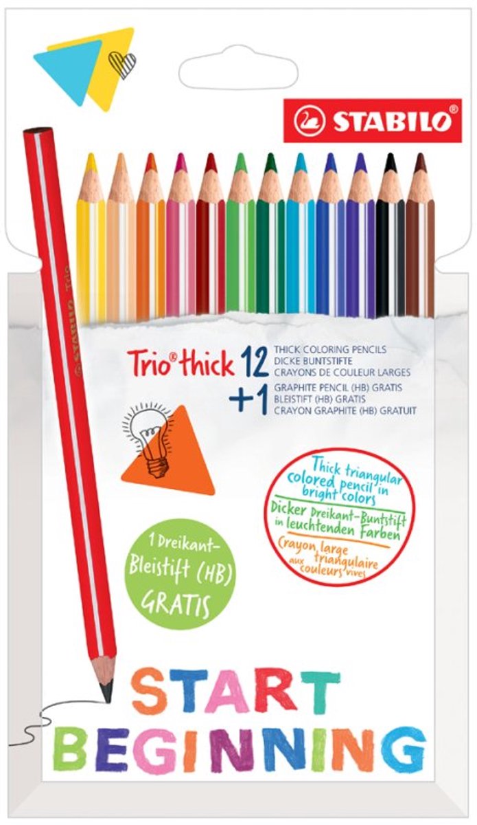 STABILO Trio dikke kleurpotloden, driekantig, 4,2 mm, etui 12+1 stuks
