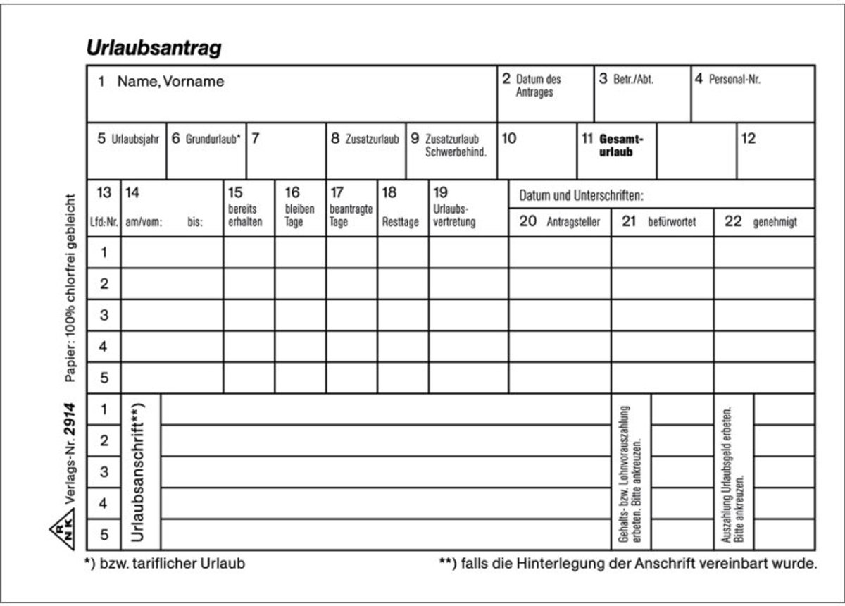 RNK Verlag formulierblok vakantie-verlof, DIN A6 dwars, 50 vel