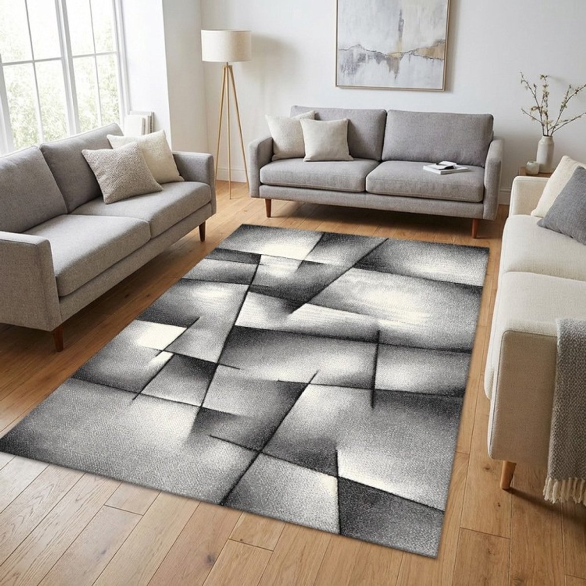 TapisTrend Designer tapijt Antraciet 80x150 cm Modern abstract vloerkleed met geometrische vormen voor de woonkamer, slaapkamer en eetkamer