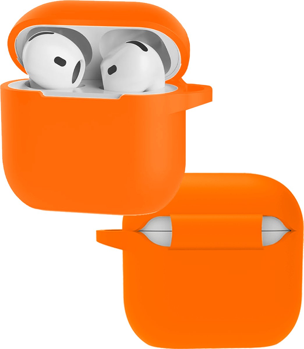 Hoes - Geschikt voor Apple AirPods 5 - Siliconen Hoesje met Clip - Silicone Case Cover - Oranje