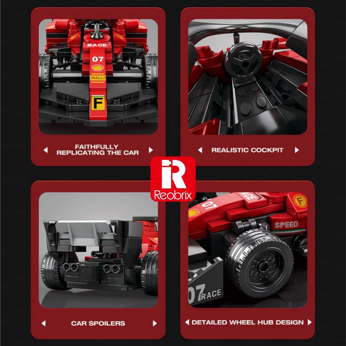 Reobrix 663 Ferrari SF-24 Formule 1 1:24 bouwset | City fast champions adventure | Creator classic motor bouwpakket | Technic speelgoed ideas voor volwassenen | Icons furious F1 speed auto | Technische bouwdoos met 245 bloks — cadeau in Spellen & Speelgoed - foto 3