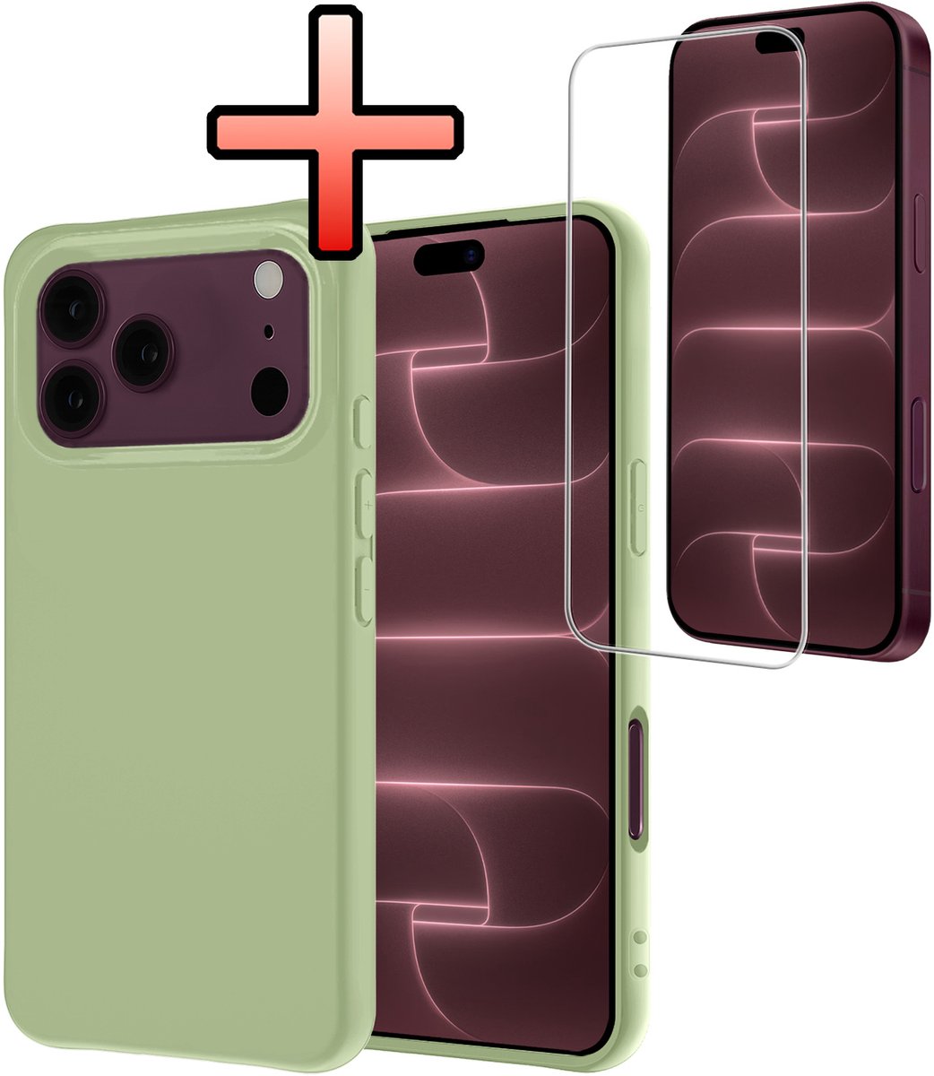 Hoesje - Met Screenprotector - Geschikt voor Apple iPhone 18 Pro Max - Sterk & Shockproof - Back Cover - Siliconen Case - Telefoon Hoes - Groen