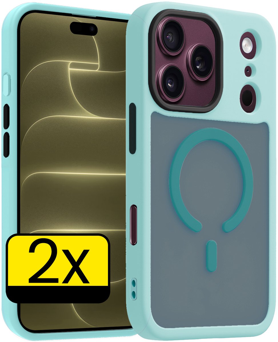 Hoesje - 2 Stuks - Geschikt voor Apple iPhone 18 Pro - Magsafe Compatible - Sterk & Shockproof - Back Cover - Shock Proof Case - Telefoon Hoes - Telefoonhoesjes - Lichtblauw