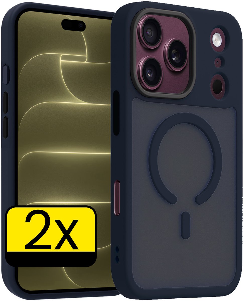 Hoesje - 2 Stuks - Geschikt voor Apple iPhone 18 Pro - Magsafe Compatible - Sterk & Shockproof - Back Cover - Shock Proof Case - Telefoon Hoes - Telefoonhoesjes - Donkerblauw