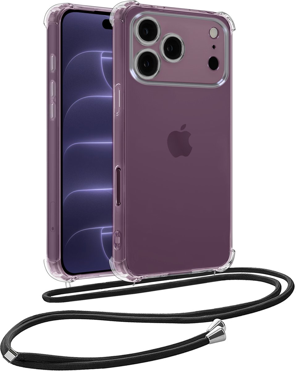 Hoesje - Geschikt voor Apple iPhone 18 Pro Max - Met Koord - Shock Proof - Siliconen Case - Telefoonkoord - Back Cover - Telefoon Hoes Shockproof - Telefoonketting - Telefoonhoes - Transparant