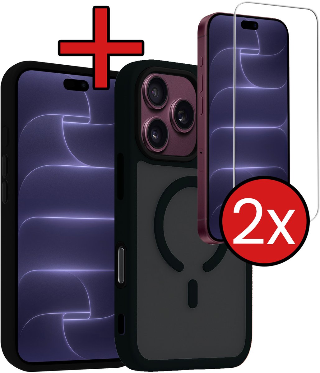 Hoesje - Met 2x Screenprotector - Geschikt voor Apple iPhone 18 Pro Max - Magsafe Compatible - Sterk & Shockproof - Shock Proof Case - Back Cover - Telefoon Hoes - Telefoonhoes - Zwart