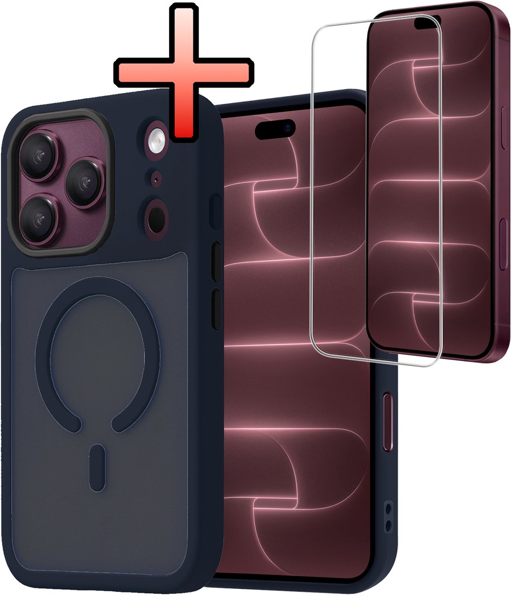 Hoesje - Met Screenprotector - Geschikt voor Apple iPhone 18 Pro - Magsafe Compatible - Sterk & Shockproof - Back Cover - Shock Proof Case - Telefoon Hoes - Donkerblauw
