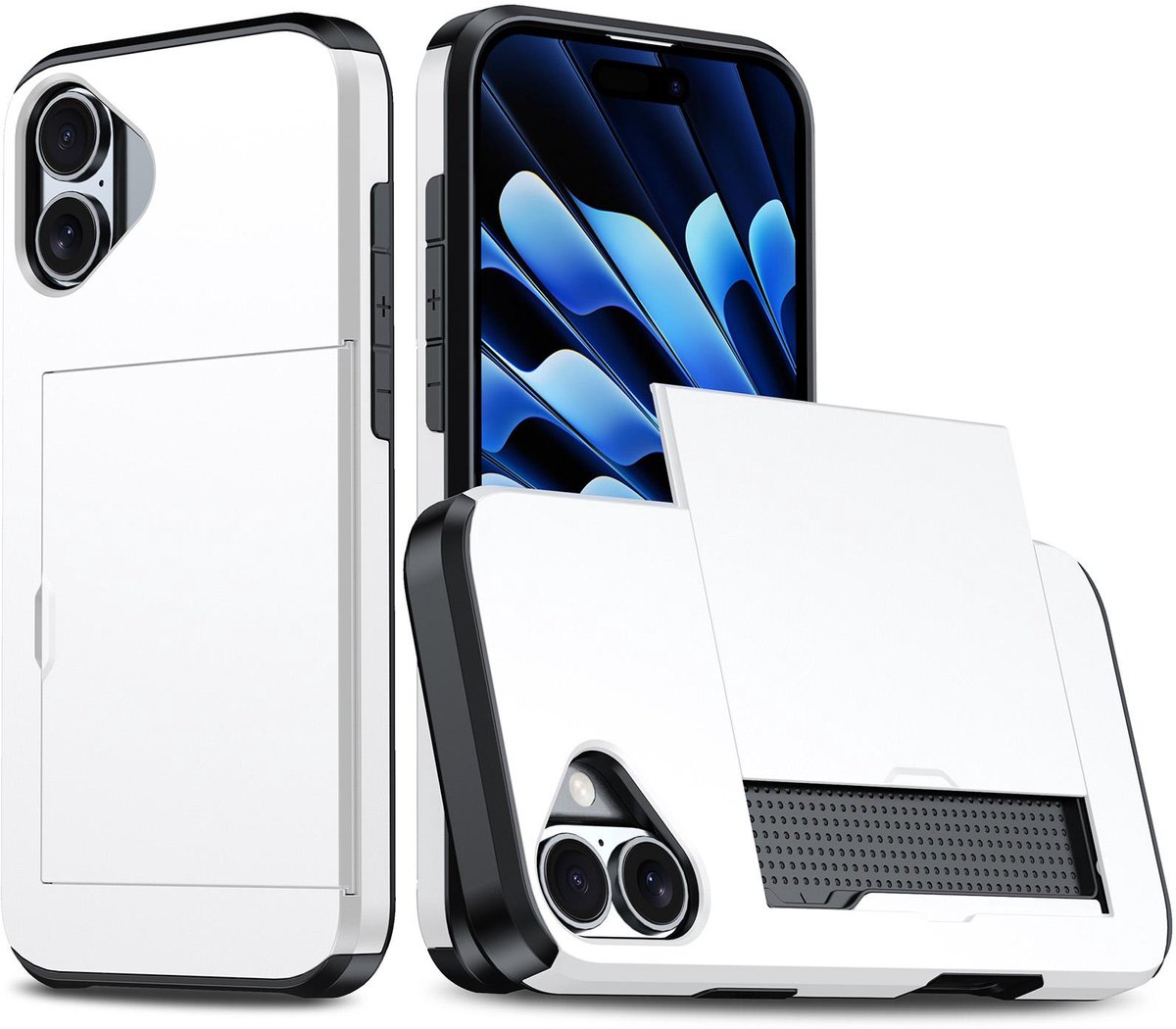 Shockproof Armor Case voor de Apple iPhone 17 met Kaartslot - Wit