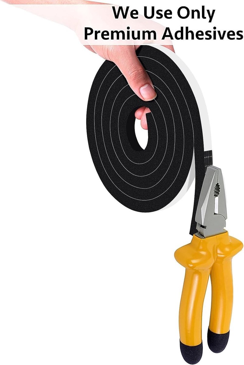 Dikke Zelfklevende Schuim Tape 12mm x 1.5mm voor Isolatie, Geluiddemping en Luchtdicht Afsluiten van Ramen en Deuren
