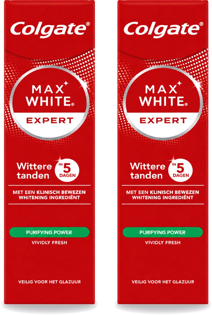 2 x Colgate – Max White Expert Purifying Power – Tandpasta – 75 ml - Voordeelverpakking - 2 stuks
