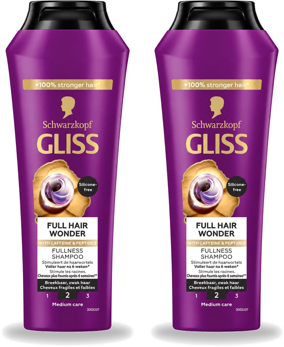 2 x Gliss Shampoo Full Hair Wonder - 250 ml - Voordeelverpakking - 2 stuks