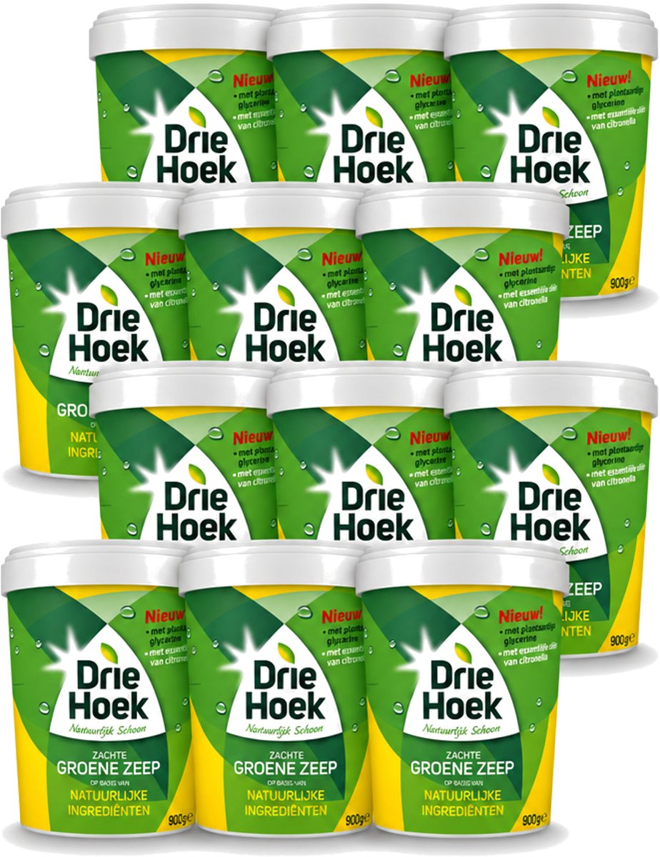 12 x Driehoek – Zachte Zeep – Groene Zeep – 900 gr - Voordeelverpakking - 12 stuks