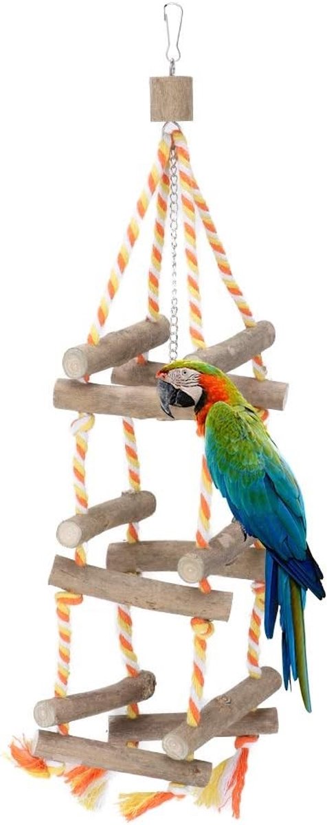 Klim- en Speeltoestel voor Papegaaien met Houten Ladder, Katoenen Touw en Hangmat voor Diverse Vogelsoorten