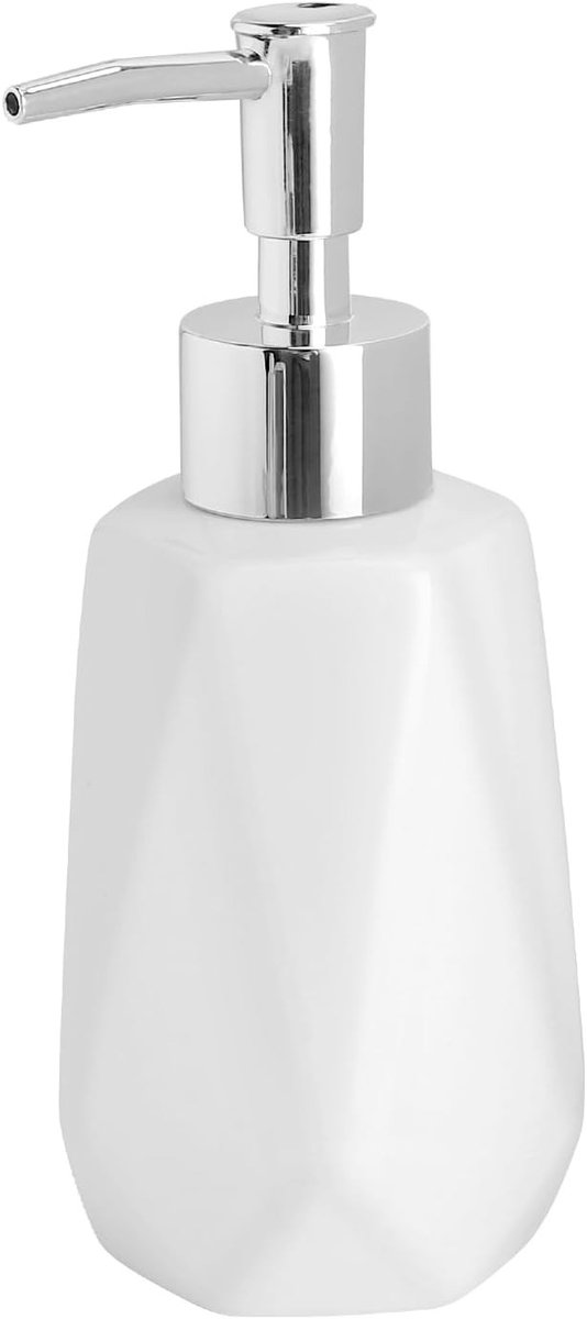 Keramische zeepdispenser wit 250ml, herbruikbare dispenser voor afwaszeep en handzeep met roestvrijstalen pomp - ideaal voor keuken, badkamer en gasten toilet