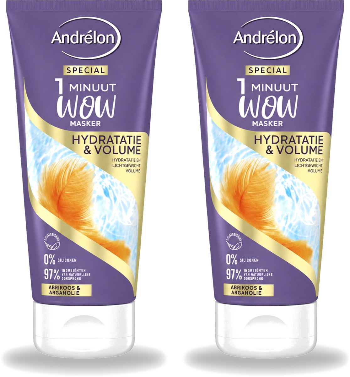 2 x Andrélon - WOW - 1 Minuut Masker - Hydratatie & Volume - 180 ml - Voordeelverpakking - 2 stuks